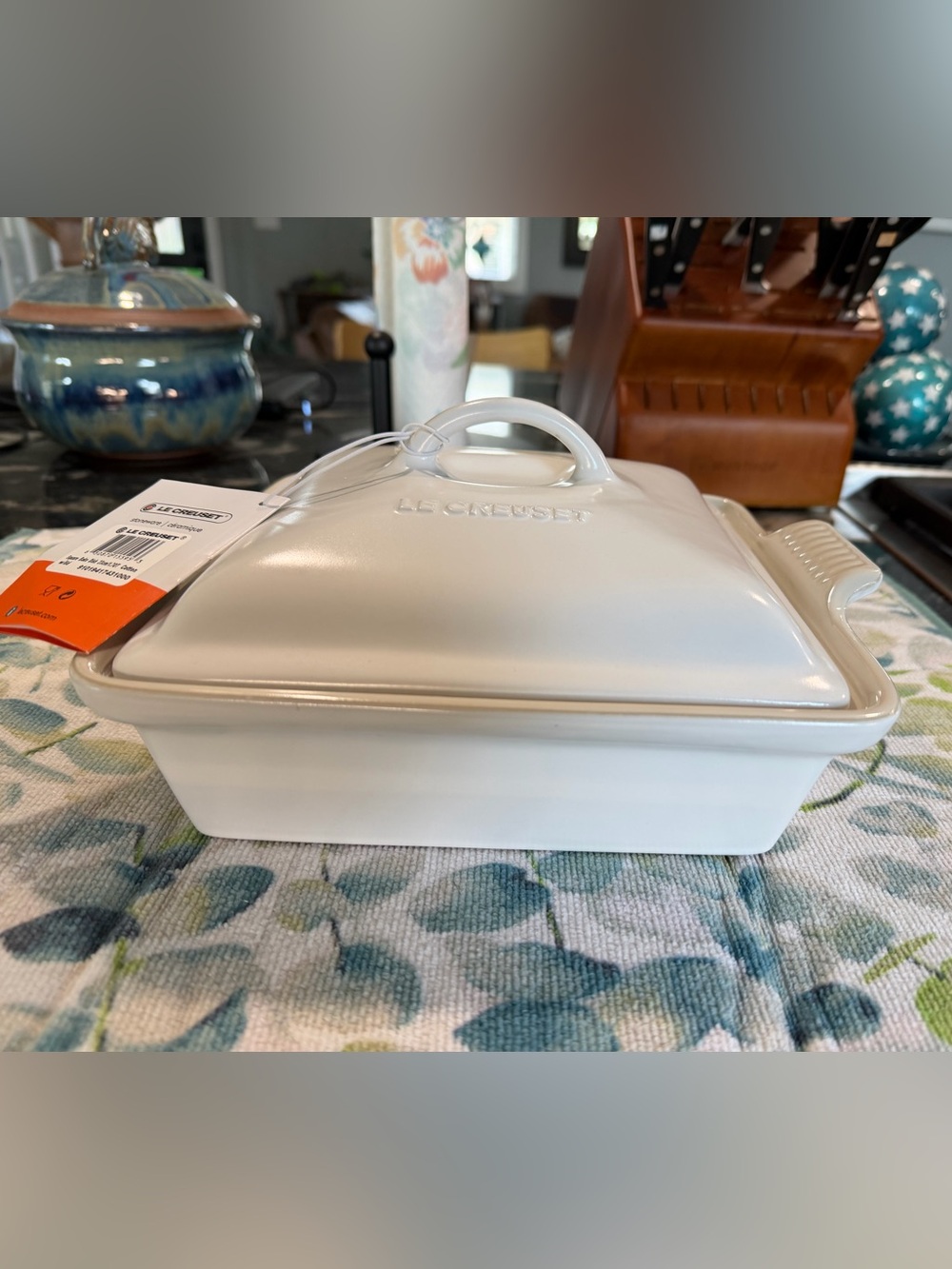 NEW Retired Le Creuset Square Baker Dish w/Lid 23cm 1.7 Qt Cotton Matte White